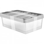 Pack of 3 32L Underbed Plastic Storage Boxes Silver