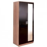 Ottawa Black and Walnut 2 Door Mirrorred Wardrobe Natural