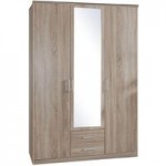 Omega 3 Door 2 Drawer Mirrored Wardrobe Oak