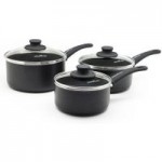 GreenChef Set Of 3 Saucepans With Lids Black