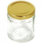 Pack Of Six Gold Screw Lid Jars Clear
