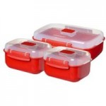 Sistema Pack of 3 Heat & Eat Microwave Containers Red