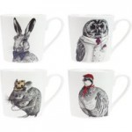 Set of 4 Forest Friends Mugs White