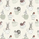 Teacups and Creatures PVC Fabric White