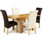 Lambeth 80-160cm Dining Set with 4 Kingston Faux Leather Chairs Natural