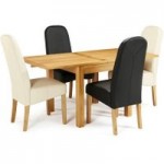 Lambeth 80-160cm Dining Set with 4 Marlow Faux Leather Chairs Natural