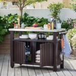 Wheeled Double Barbecue Table Brown
