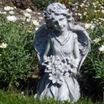 Kneeling Flower Angel Statue Grey