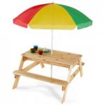 Plum Childrens Rectangular Picnic Table with Parasol Natural