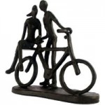 Elur Cast Iron Couple with Bicycle Figurine Brown