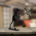Elur Cast Iron Umbrella Girl in Wind Figurine Brown