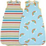 Grobag Wash and Wear Rainbow Stripe Twin Pack 2.5 Tog Sleeping Bags Blue, Yellow, Red and Green