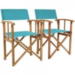 Charles Bentley Teal Wooden Pack of 2 Folding Directors Chairs Blue