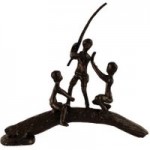 Mocha Boys On Log Iron Figurine Brown