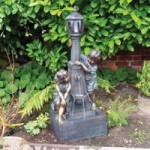 Boy and Girl Lamp Post Fountain Brown
