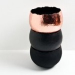 Copper and Black Small Hammered Plant Pot Copper (Brown)