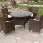 Cannes Brown Rattan 4 Seat Round Dining Set Brown