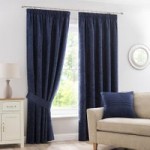 Chenille Navy Pencil Pleat Curtains Navy