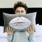 Emma Willis Grey Foil Lips Cushion Grey