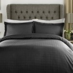 Xquisite Home Luxury 400 Thread Count Cotton Satin Check Black Duvet Cover and Pillowcase Set Black
