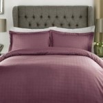 Xquisite Home Luxury 400 Thread Count Cotton Satin Check Wine Duvet Cover and Pillowcase Set Purple