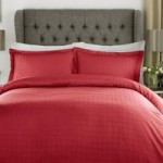 Xquisite Home Luxury 400 Thread Count Cotton Satin Check Red Duvet Cover and Pillowcase Set Red