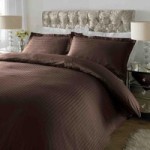 Xquisite Home Luxury 300 Thread Count Cotton Stripe Chocolate Duvet Cover and Pillowcase Set Brown