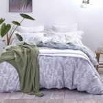 Bianca Cotton Leaf Print Green 100% Cotton Duvet Cover and Pillowcase Set Grey