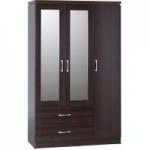 Charles Walnut 3 Door 2 Drawer Mirrored Wardrobe Brown