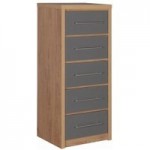 Seville Narrow Grey 5 Chest Of Drawer Grey