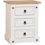 Corona 3 Drawer White Bedside Table White