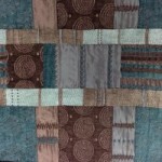 Prague Chenille Patchwork Teal Fabric Blue, Red and Brown