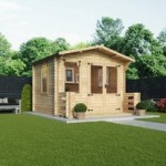 12ft x 12ft Winchester Wooden Log Cabin Studio with Veranda Beige