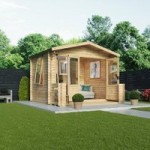 10ft x 10ft Winchester Wooden Log Cabin Studio with Veranda Beige