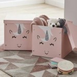 Unicorn Pack of 2 Cardboard Boxes Pink