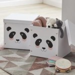 Panda Set of 2 Cardboard Boxes Black and White