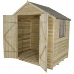 5ft x 7ft Forest Garden Pressure Treated Double Door Apex Shed Natural
