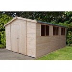 10ft x 15ft Shire Double Door Wooden Shed Natural