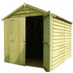 6ft x 8ft Pinnacle Overlap Pressure Treated Apex Double Door Shed Natural