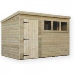 3ft x 10ft Empire Front Left Door Wooden Pent Shed with 3 Windows Natural