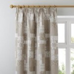 Patchwork Chenille Natural Pencil Pleat Curtains Natural