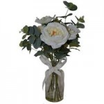 White Roses in Glass Vase with Ribbon White