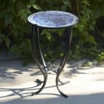 Leaf Print Painted Glass Side Table Black and Blue