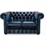Belvedere Chesterfield 2 Seater Antique Leather Sofa Blue