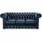 Belvedere Chesterfield 3 Seater Antique Leather Sofa Blue