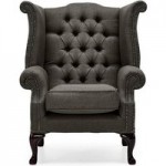 Belvedere Chesterfield Linen Queen Anne Armchair Slate