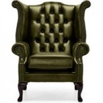 Belvedere Chesterfield Antique Leather Queen Anne Armchair Olive