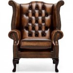 Belvedere Chesterfield Antique Leather Queen Anne Armchair Tan
