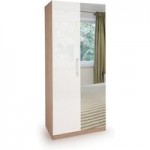 Kew High Gloss Mirrored Double Wardrobe White/Natural