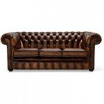 Belvedere Chesterfield 3 Seater Antique Leather Sofa Tan